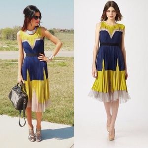 bcbg lucea pleated color block dress